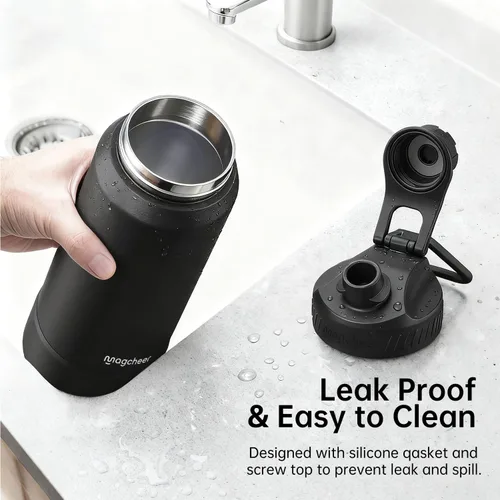 Miniatura 6 de Botella de agua aislada de 24 onzas, acero inoxidable al vacío de doble pared, diseño de boca ancha, botella reutilizable a prueba de fugas
