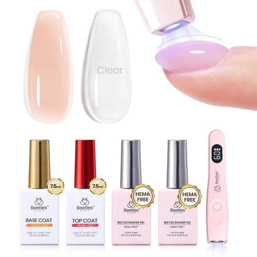 Miniatura 26 de Beetles Gel Constructor para Uñas, 3 Piezas de Gel Constructor de Uñas Transparente con Base y Capa Superior para Fortalecimiento de Uñas