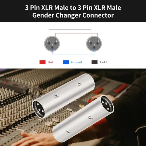 Miniatura 2 de Adaptador XLR macho a macho Acoplador de cambiador de género de 3 polos, extiende la longitud de los cables con enchufes XLR, micrófono, AES/EBU