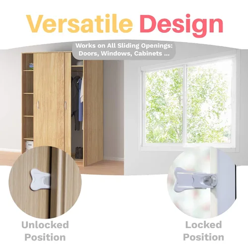 Miniatura 2 de Inaya Cerradura de puerta corredera para seguridad infantil (paquete de 4) – Cerraduras a prueba de niños para puertas correderas de cristal