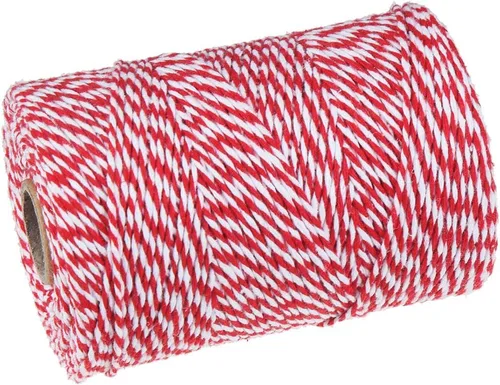 CCINEE Cordel para panaderos rojos y blancos de 656 pies, cuerda de embalaje de algodón, cuerda para envolver manualidades, 0.079 in 218 Yarda