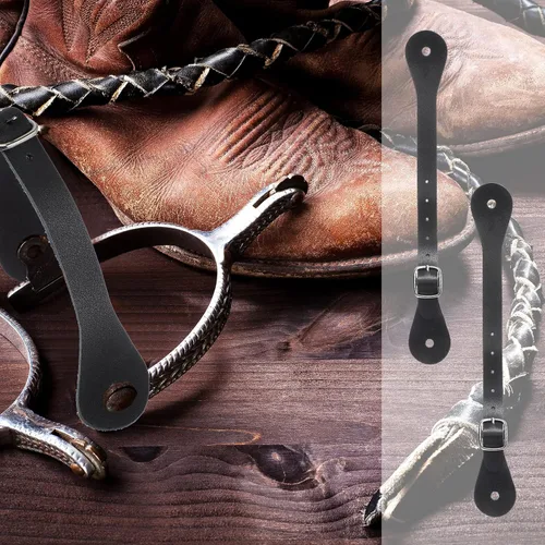 Miniatura 5 de 2 correas de cuero para espuelas de una sola capa, correas de cuero para hombre y mujer, correas ajustables para botas altas al muslo, 6 agujeros