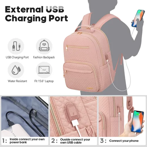 Miniatura 3 de mochila para laptop para mujer, Rosado, Casual