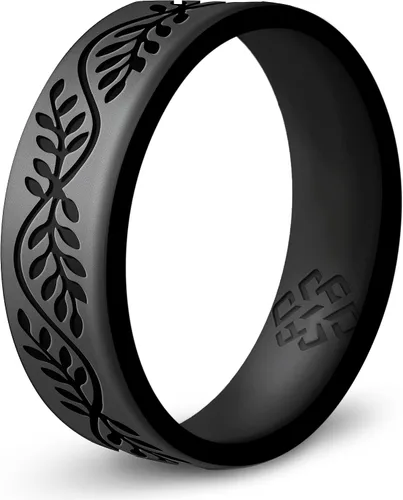 Miniatura 9 de Anillo de silicona Knot Theory en Filigrana, Floral, Corazones o Laurel - Banda de boda de silicona grabada de doble capa, para actividades