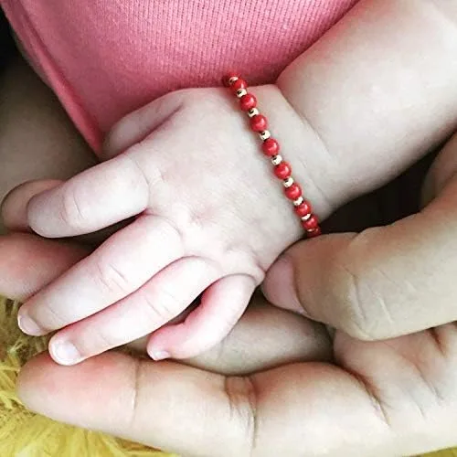Miniatura 2 de Cuentas de lujo rellenas de oro de 14 quilates con perlas de imitación europeas de coral rojo elegante pulsera de regalo BCR