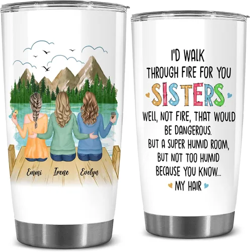 Miniatura 11 de WHIDOBE Vaso personalizado para hermana (2 mujeres) personalizado de 20 onzas con avatar, nombre – Taza de viaje para mejor amiga, regalo de amistad