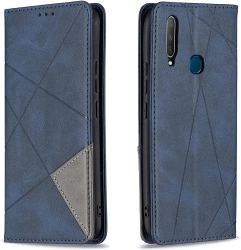 Miniatura 8 de Funda con tapa para Vivo Y11, Y15, Y12 e Y17, diseño de rombos de piel sintética, con función atril, cierre magnético, para Vivo Y11/Y15/Y12/Y17