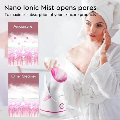 Miniatura 3 de Amconsure Vaporizador facial – vaporizador facial nano iónico, vaporizador de niebla cálida para sauna en el hogar, spa, humidificador para vapor
