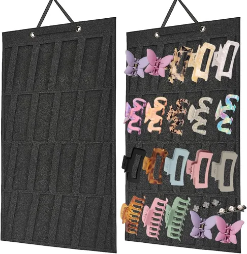 Miniatura 8 de Organizador de pinzas de garra, organizador grande de pinzas para el cabello, pinzas colgantes de fieltro de alta calidad, colgador de Beige