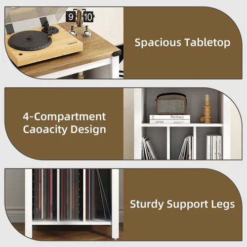 Miniatura 4 de 4 EVER WINNER Soporte para tocadiscos con almacenamiento de vinilo, soporte para discos con 3 divisores, soporte abierto para hasta 160 álbumes