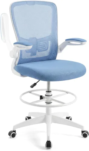 Miniatura 9 de Giantex Silla de dibujo, sillas de oficina con respaldo alto, con reposapiés, reposabrazos abatible, altura ajustable, silla de escritorio Negro