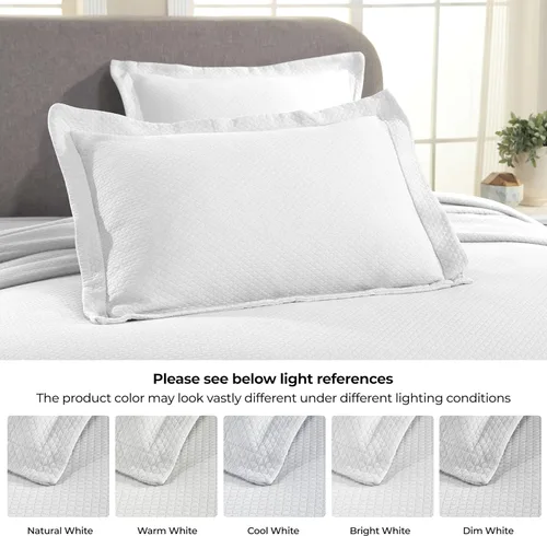 Miniatura 5 de Cubrecama doble Superior Diamond Solitaire de algodón de primera calidad Jacquard Matelassé con fundas de almohada a tono, color aguamarina, Blanco
