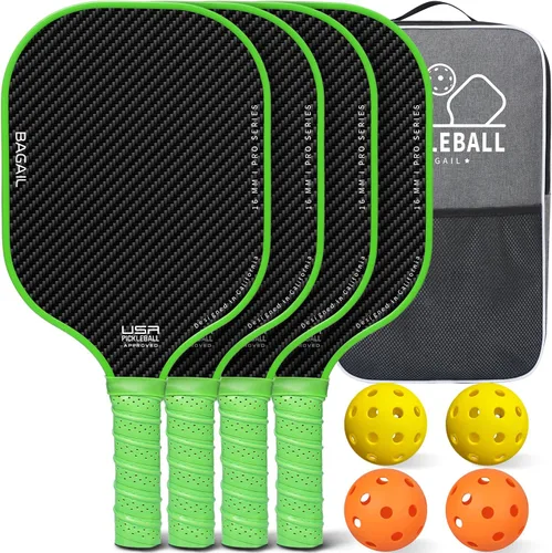 Miniatura 18 de BAGAIL Palas de pickleball aprobadas por USAPA, juego de pickleball de superficie de fibra de vidrio, raquetas ligeras con 4 bolas, 1 bolsa, Negro