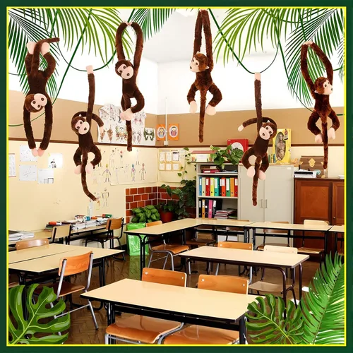Miniatura 2 de Hungdao 6 paquetes de mono colgante de peluche de la selva con gancho y bucle, mono de peluche colgante para fiesta de la selva para VBS escuela