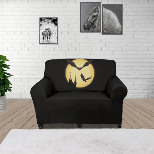 Miniatura 2 de Boatee Funda elástica para sofá con diseño de murciélago y luna de Halloween, funda de sofá suave, lavable, protector de muebles con parte inferior