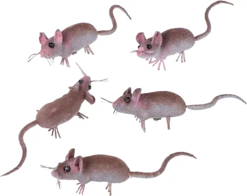 PRETYZOOM 5 figuras artificiales de mini ratón, adornos de ratón realistas de 4 pulgadas, accesorio de broma de ratones falsos, decoración