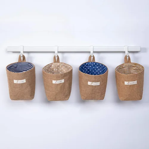 Miniatura 4 de Paquete de 4 bolsas de almacenamiento para colgar en la pared, bolsas de almacenamiento colgantes de algodón y lino, cesta de almacenamiento