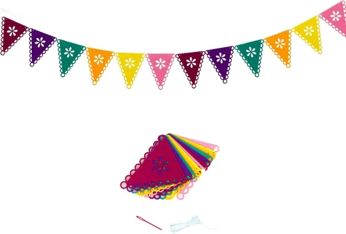 Miniatura 13 de Cartel de Picado de fieltro de cabello mexicano,Fiesta mexicana Fiesta Fieltro Banners,Decoración Día De Los Muertos Suministros para Fiesta Bandera