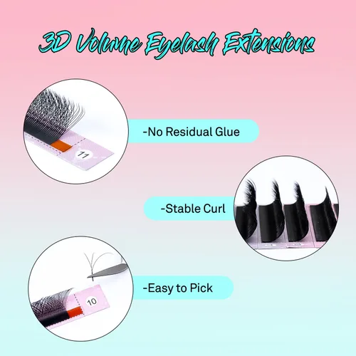 Miniatura 3 de VAVALASH Extensiones de pestañas en forma de W, con abanico prefabricado 3D, rizado D, extensiones de pestañas de volumen fáciles de abanico
