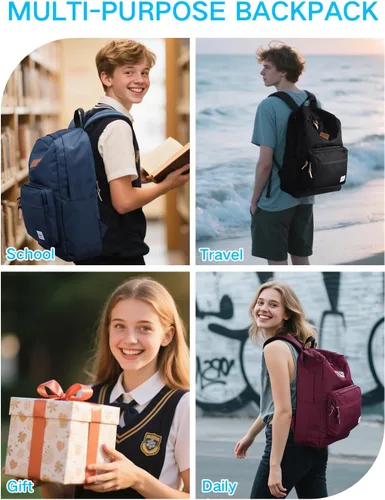 Miniatura 7 de RAVUO Mochila escolar para adolescentes, niños y niñas, grande de 20 litros, resistente al agua, 15.6 pulgadas, con bolsillo trasero antirrobo, 10