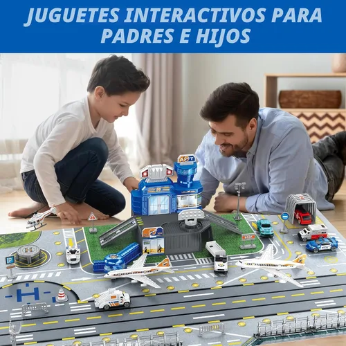 Miniatura 7 de Set de juguetes de avión con camiones, helicóptero, aviones, señales y alfombrilla de aeropuerto, juguetes interactivos de aprendizaje temprano