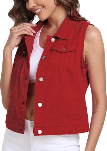 Miniatura 21 de Xeoxarel Chaleco de mezclilla para mujer, chaqueta vaquera sin mangas (XS-XXL)