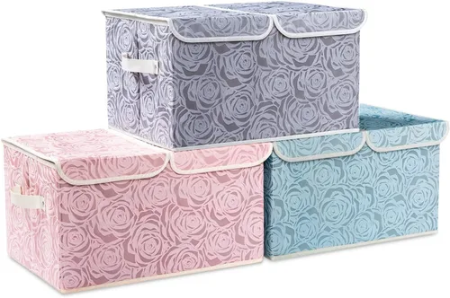 Miniatura 34 de PRANDOM Caja de almacenamiento plegable más grande con tapa [1 unidad] Contenedor Cesta Organizadora Cubo de Almacenamiento Decorativo de Tela