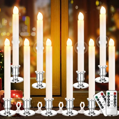 Miniatura 9 de YAUNGEL Velas de Navidad para ventana, paquete de 6 velas cónicas sin llama a pilas para ventanas con temporizador remoto, luces eléctricas