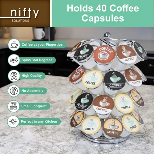 Miniatura 4 de Nifty – Carrusel para cápsulas de café, gira 360 grados, tabla giratoria, organizador de encimera para oficina o cocina