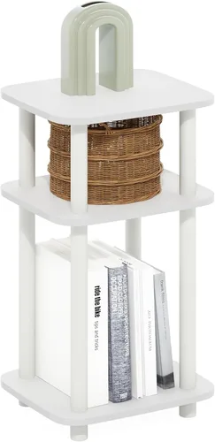 Miniatura 24 de Furinno JUST - Mesita lateral de 3 niveles con tubo giratorio N, estante abierto, mesita de noche con esquina curva redonda, mesita de cama, fácil