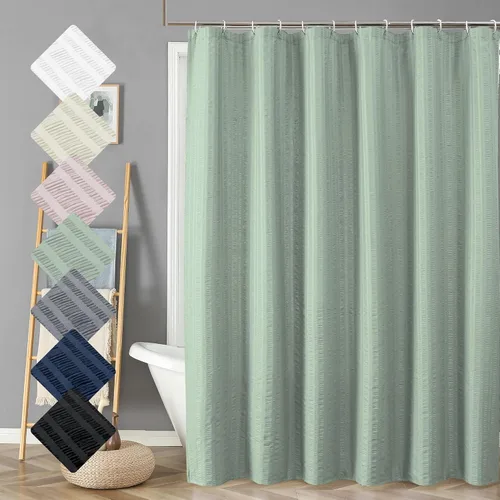 Miniatura 85 de Aiyufeng Moga - Cortina de ducha verde salvia, cortinas de ducha texturizadas en relieve 3D para baño, cortina de baño de tela de poliéster de lujo