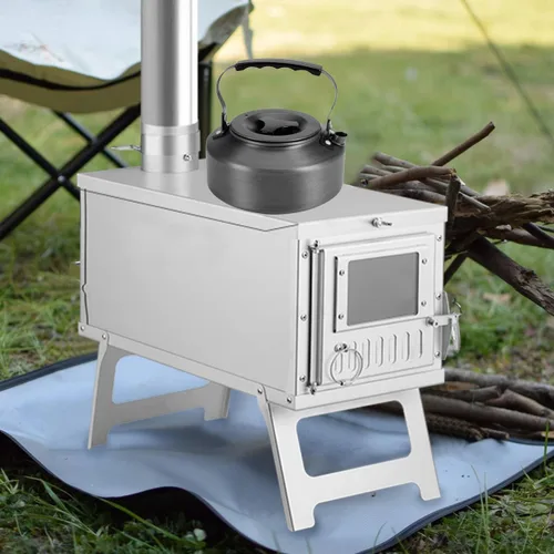 Miniatura 7 de Estufa de leña portátil para acampar con mochila y tubo de chimenea de 8.6 pies; ligera y plegable para tienda de campaña, caza, pesca en hielo