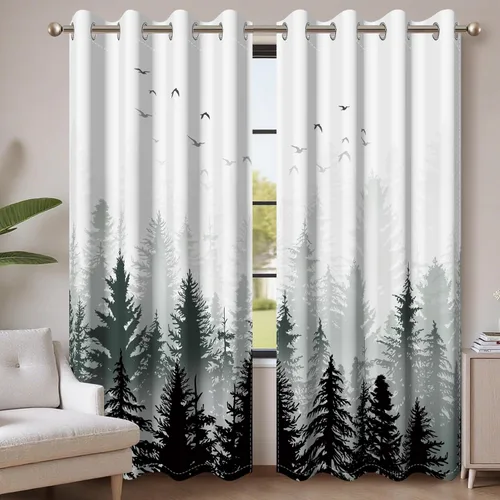 Miniatura 75 de AWERT Cortinas opacas para dormitorio, árbol negro con niebla, naturaleza, amanecer, bosque, 2 paneles para sala de estar, bloqueo de calor, 21 x 45