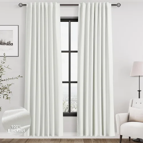 Miniatura 82 de Cortinas de lino 100% opacas para dormitorio, 102 pulgadas de largo, con pestaña trasera, bolsillo para barra, paneles acústicos con aislamiento