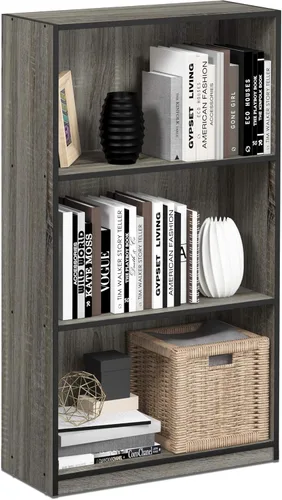 Miniatura 11 de Furinno Basic - Estantería de almacenamiento para librerías de 3 niveles, nogal oscuro