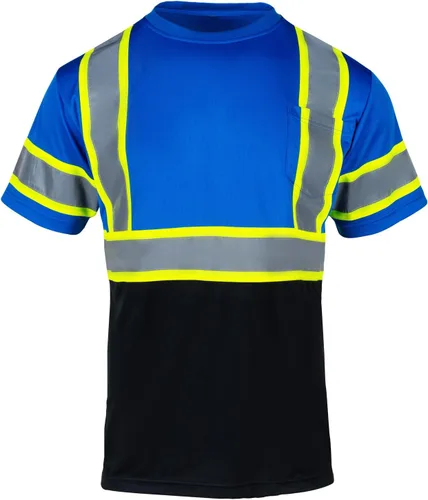 Miniatura 2 de FONIRRA Camisa reflectante de seguridad de alta visibilidad para hombres ANSI Clase 3 Hi Vis, camisas de trabajo de construcción con manga corta Azul