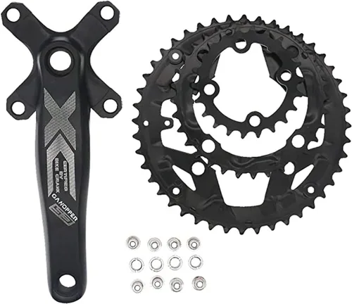 Miniatura 4 de Andeshunk - Juego de bielas de bicicleta de montaña de 27 velocidades Hueco Plato integrado para bicicleta, piñón rojo Juego de bielas negro