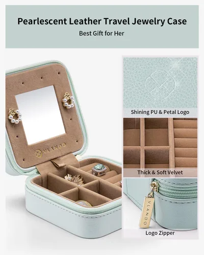 Miniatura 5 de Vlando Joyero de viaje pequeño de terciopelo de felpa, mini joyero portátil para mujeres, niñas, anillos, aretes, collares, pulseras, caja