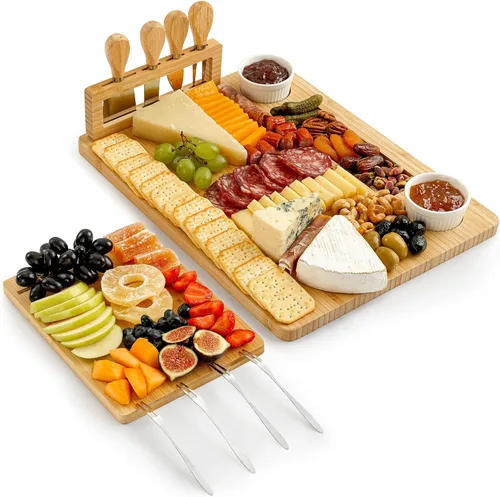Miniatura 10 de Zulay Kitchen Juego de tablas de queso de bambú de alta calidad, juego de tablas de embutidos de bambú extra gruesas con juego de 4 cuchillos, tabla