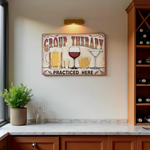 Miniatura 5 de Cerveza Alcohol Beber Terapia Grupo Practiced Here Divertido Cartel de Estaño Bar Pub Diner Cafe Decoración de la Pared Decoración del Hogar Placa