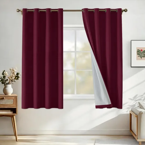 Miniatura 57 de Cortinas de lino 100% opacas para dormitorio, cortinas opacas de 45 pulgadas de largo, cortinas de oscurecimiento de habitación para sala de estar