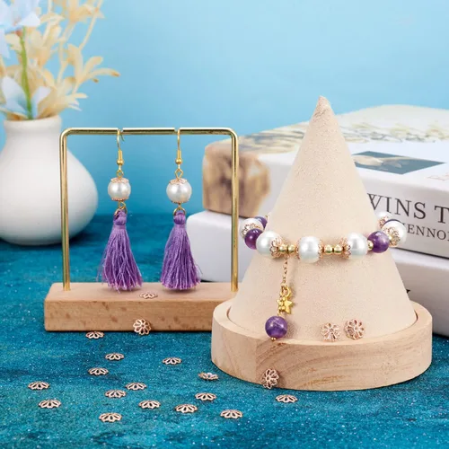 Miniatura 3 de 20 tapas de flores huecas de latón con cuentas de oro rosa de 0.315 pulgadas (0.315 in), espaciador de cuentas sueltas para pendientes, pulseras
