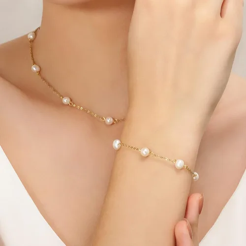 Miniatura 4 de Pulseras de perlas de oro para mujer, pulsera delicada de 14 quilates, pulsera ajustable a la moda, joyería vintage delicada de San Valentín