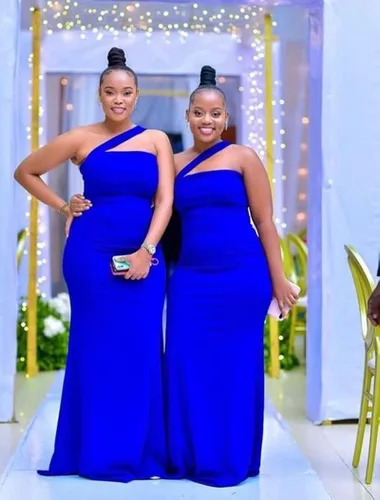 Miniatura 4 de Vestido de dama de honor de sirena con un hombro descubierto, vestido de satén para graduación, vestido de novia formal para mujer