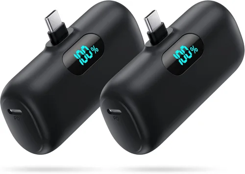 Miniatura 13 de [Paquete de 2] Mini cargador portátil de 5000 mAh, batería portátil de 3A PD USB C, batería de pantalla LCD compatible con iPhone 17/17 Air/16/16