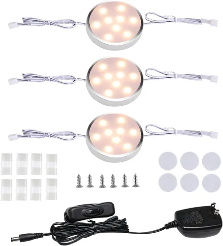 Miniatura 8 de Accesorio de iluminación LED para debajo del mostrador, paquete de 3 luces conectables con cable para debajo del gabinete para cocina, luces