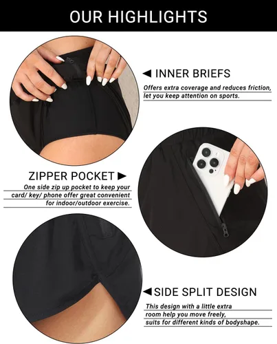Miniatura 3 de Holipick 3'' High Waisted Running Shorts Mesh Liner Quick Dry Athletic Gym Track Workout Shorts Lightweight with Zip Pocket