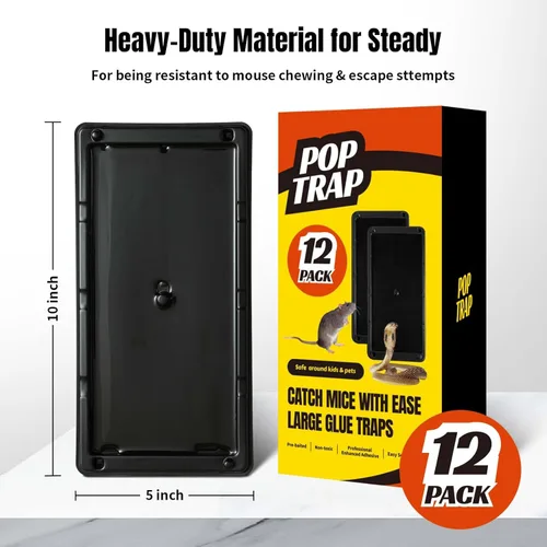 Miniatura 5 de POPTRAP Trampa para ratas de servicio pesado y grande - 12 paquetes, trampa para ratones súper adhesiva con pegamento ultra fuerte, trampa