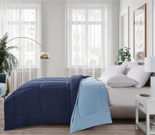 Miniatura 3 de Blue Ridge Home Fashions - Edredón sintético de microfibra para todas las estaciones, relleno de poliéster hipoalergénico, Negro/Platino, Full/ Queen