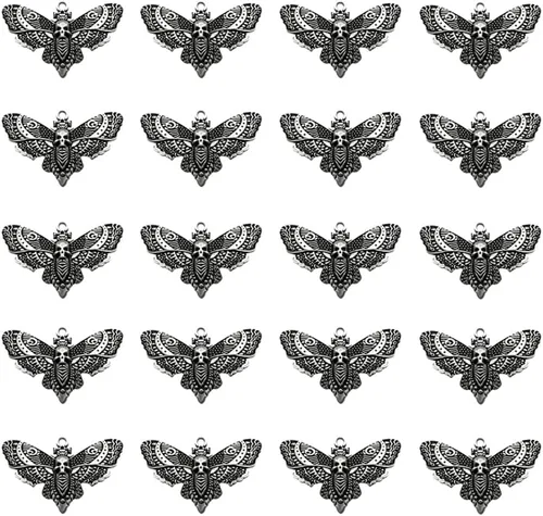 Miniatura 7 de 20PCS Skull Head Moth Pendant Alloy Gothic Moth Charms Death Head Insect Jewelry Charms For Jewelry Making DIY Bracelets Necklaces Crafts